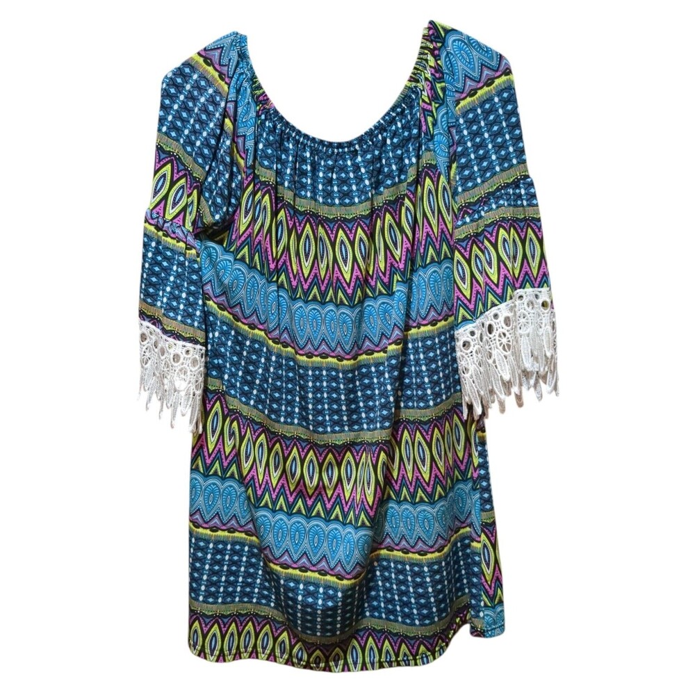 Win Win Turquoise, Yellow, Pink Women's 1/2 sleeve tunic - LG-XL